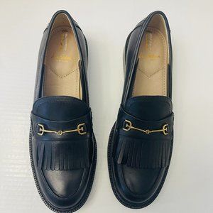 Sam Edelman Womens Cammi Black Leather Fringe Slip On Loafer Heels Shoes size 9